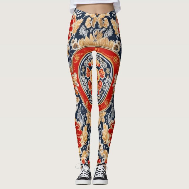 Leggings Regal Khokhloma : Médaillon floral orné (Devant)