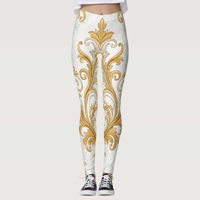 Leggings Regal Marble Seamless Pattern – Gold Baroque  (Devant)