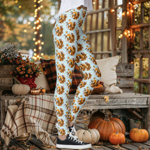 Leggings Renard Kitsune Fantaisiste Fleurs de Cerisier Bleu