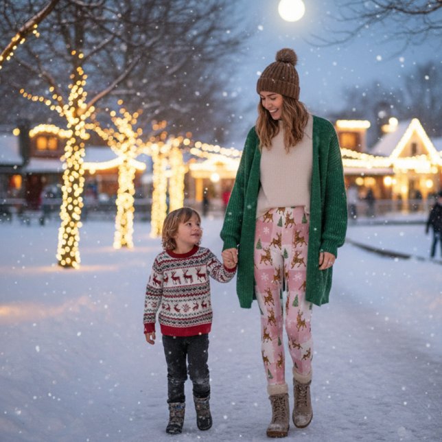 Leggings Rennes roses et vacances en arbre (Créateur téléchargé)