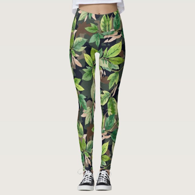 Leggings Ressemblent à Branches Feuilles Camo Motif (Devant)