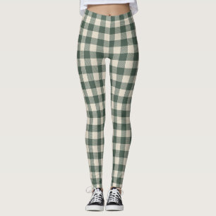 Leggings Retro Buffalo Plaid Tartan Motif Forest Green   
