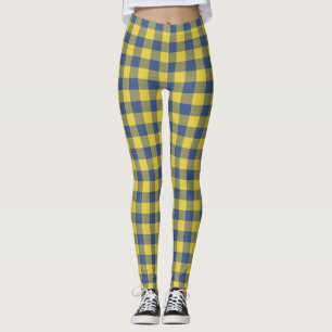 Leggings Retro Buffalo Plaid Tartan Motif jaune bleu 