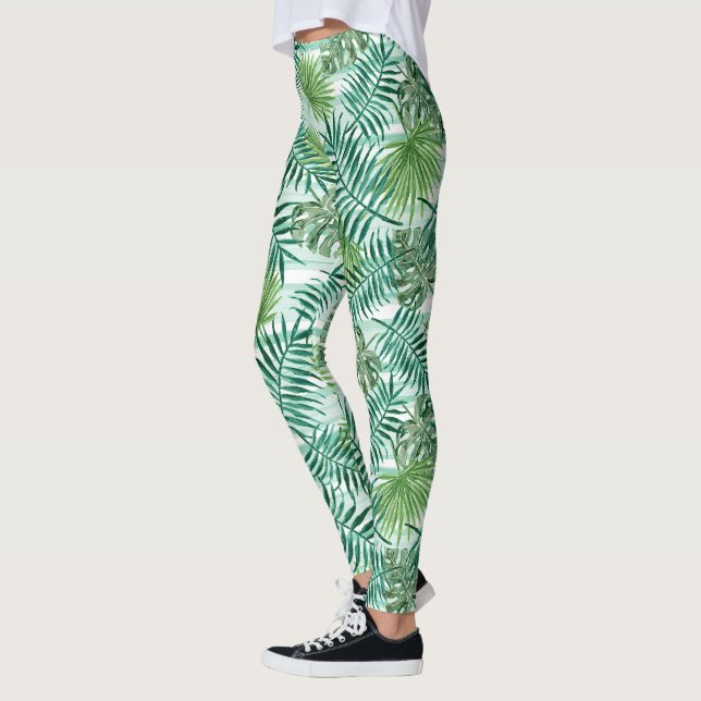Leggings Retro Chic Tropical Green Palm Feuille Motif (Gauche)