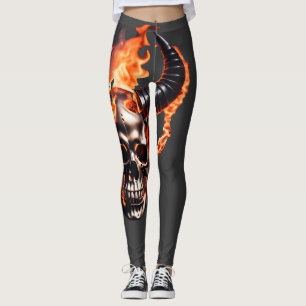 Leggings Retro Dead Burning Crâne avec corne en feu
