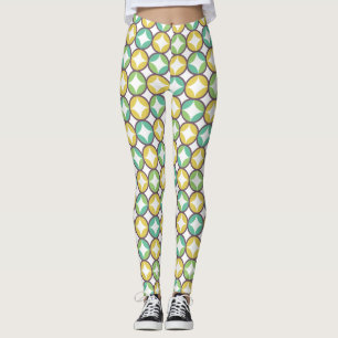Leggings Retro Diamond dans Circle Pattern Blue Green Gold