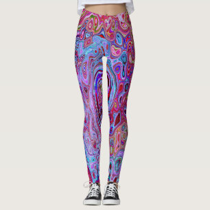Leggings Rétro Groovy Abstrait Tourbillon Lavande et Magent