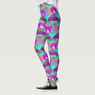 Leggings Retro Hippy Girl Car Heart 1960's 1970"s