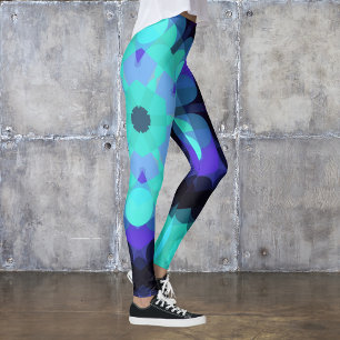 Leggings Retro Mandala Flower bleu violet et vert