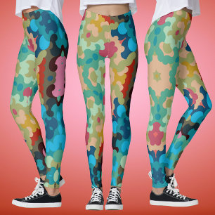 Leggings Retro Mandala Flower Blue Vert et rose