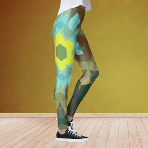 Leggings Retro Mandala Flower Yellow Blue et Brown