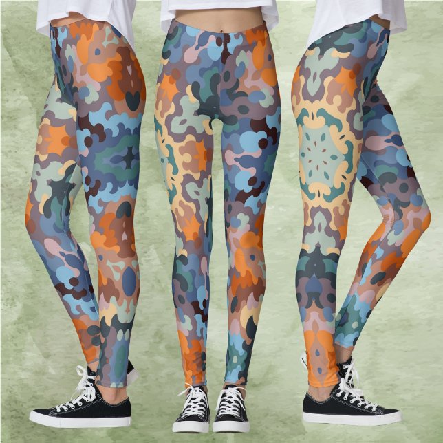 Leggings Rétro Mandala Orange Bleu et Jaune (Créateur téléchargé)