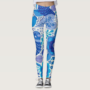 Leggings Rétro motif d'oiseaux et de fleurs