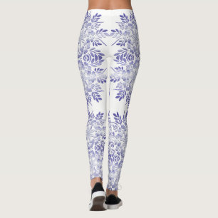 Leggings Rétro motif grunge floral de marine