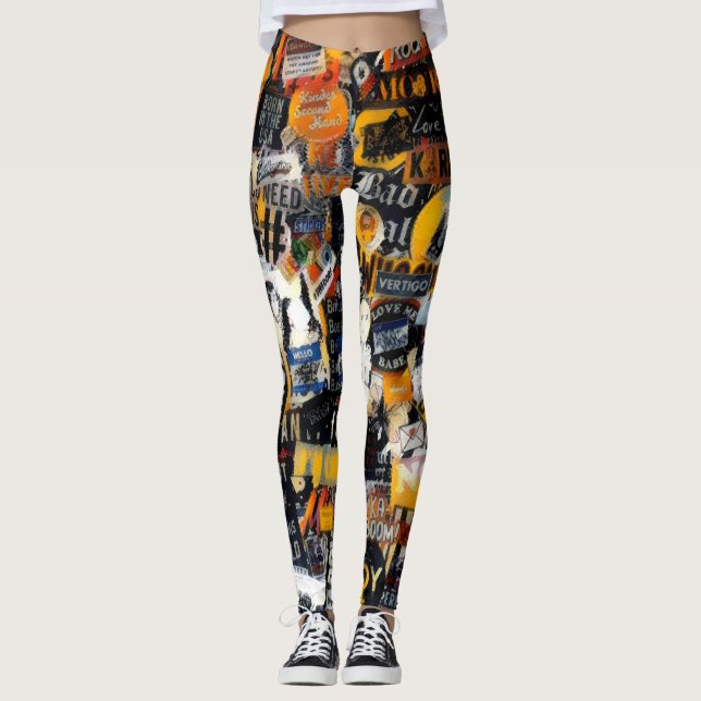 Leggings Retro, motif mural des stickers grunge, thème des  (Devant)