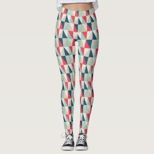 Leggings Rétro motif rouge et bleu géométrique de triangles