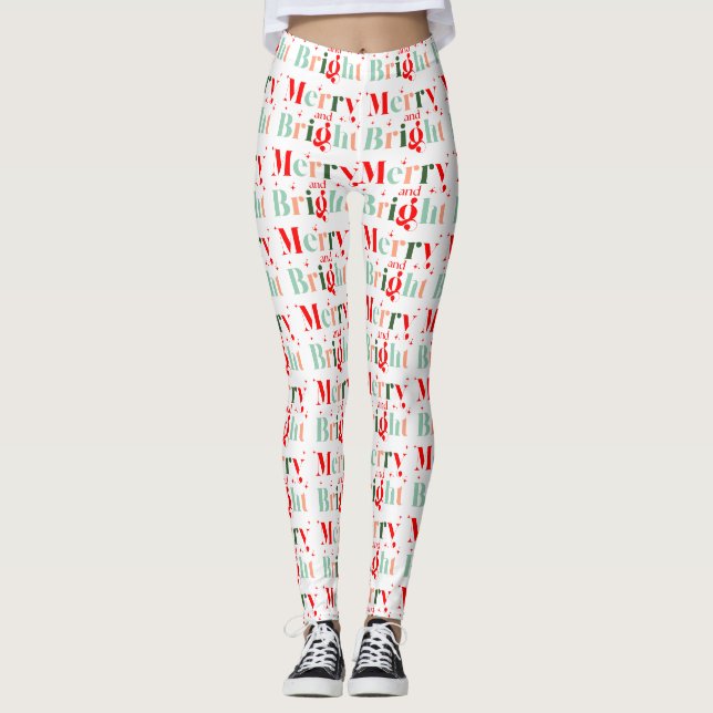 Leggings Retro Noël Joyeux et Lumineux (Devant)