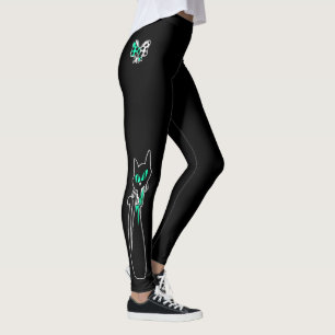 Leggings Retro Noir Cat Mint Vert Blanc