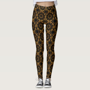 Leggings Rétro or et motif noir de mandala
