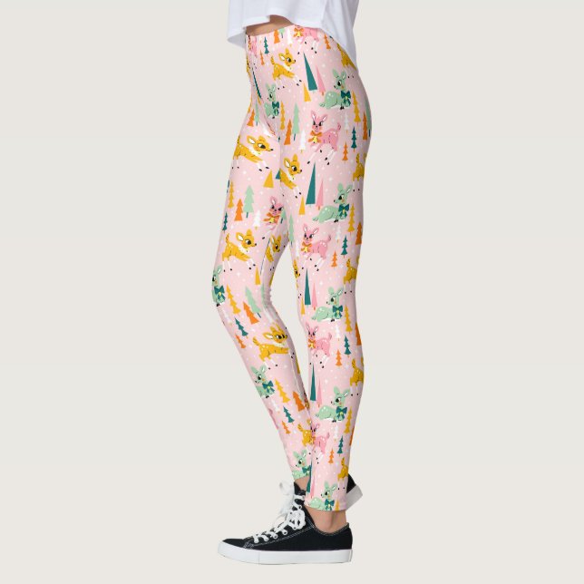Leggings Retro Reindeer Wonderland Motif de vacances (Gauche)
