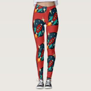 LEGGINGS RETRO ROCKET SHIP GRAPHIC MOTIF LEGINGS