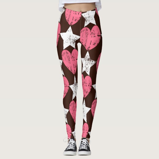 Leggings Retro Threadbare Hearts Stars Texture (Devant)