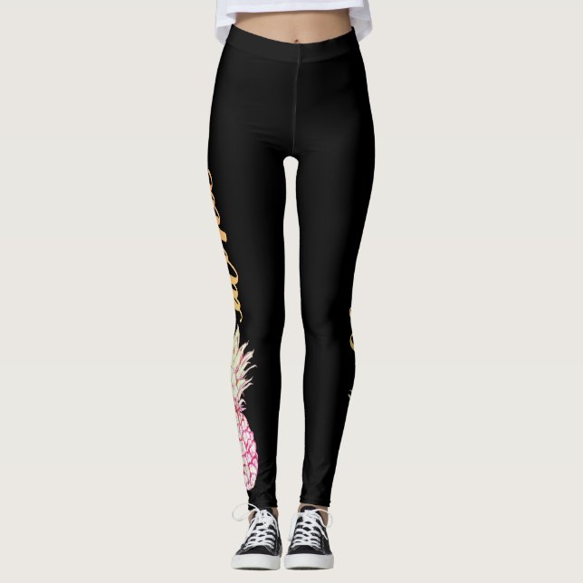 Leggings Rétros guêtres d'ananas de rose Aloha (Devant)
