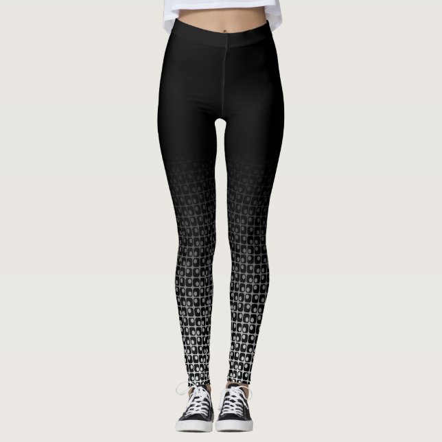 Leggings Rétros motifs carrés arrondis noirs et blancs (Devant)