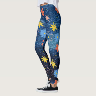 Leggings Rêve de Fleur Bleu coloré Abstrait