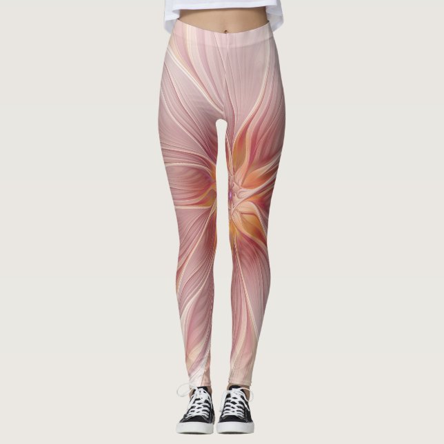 Leggings Rêve floral rose doux Fleur d'art fractal Abstrait (Devant)