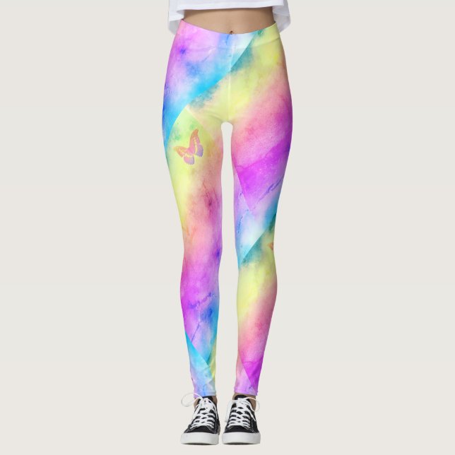 Leggings [Rêves d'aquarelle] Papillon aux couleurs pastel d (Devant)