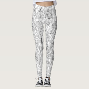 Leggings Robins et fleurs de lys, noir et blanc
