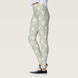 Leggings Rococo Damassé Répétition de Motif Crème sur Vert