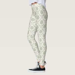 Leggings Rococo Damassé Répétition de motif Vert sur Crème