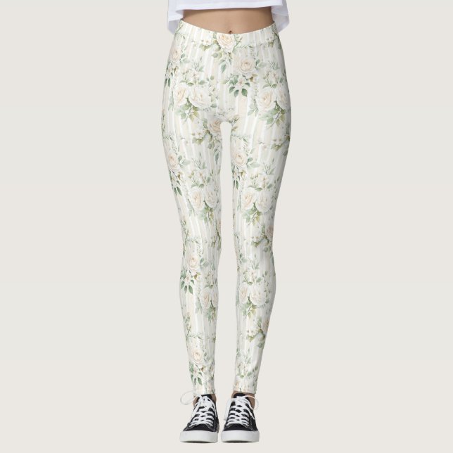 Leggings Romantic Cream Floral Stripes (Devant)