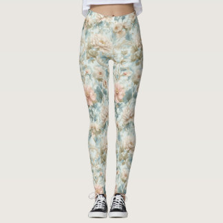 Leggings Romantic Regency Pastel Floral Print
