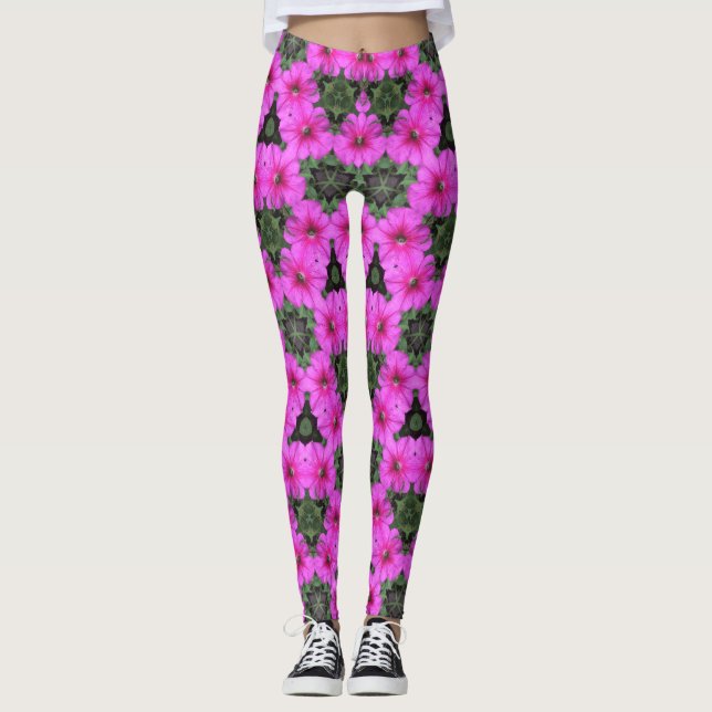 Leggings ~ Rosa Petunien mit grün ~ Original (Vorderseite)