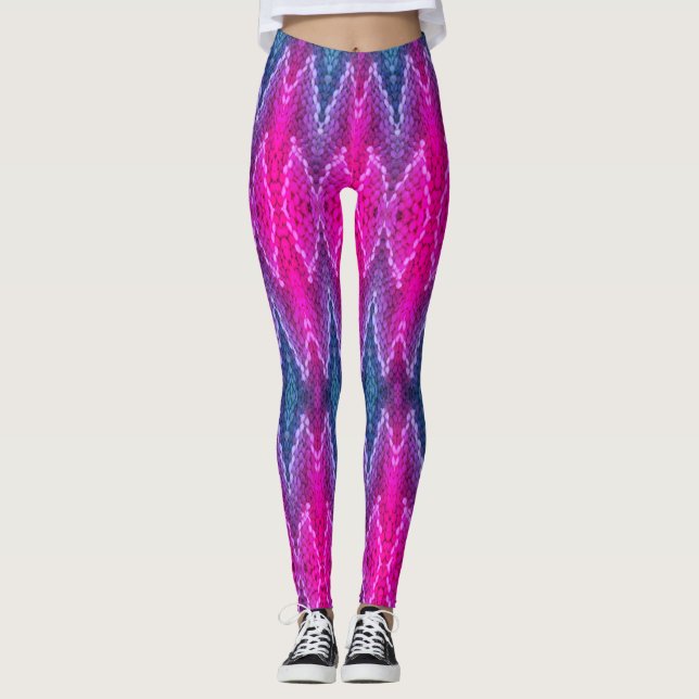 Leggings - rosa und blaues Kaleidoskop-Muster (Vorderseite)
