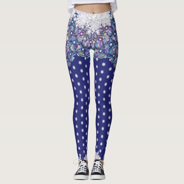 Leggings Rosace bleue et flocon de neige (Devant)