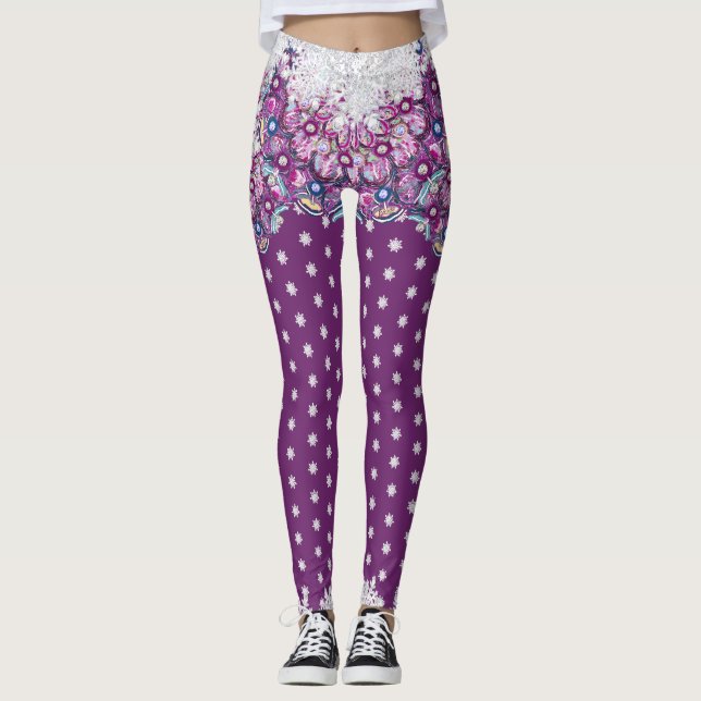 Leggings Rosace rouge cardinale et flocon de neige (Devant)