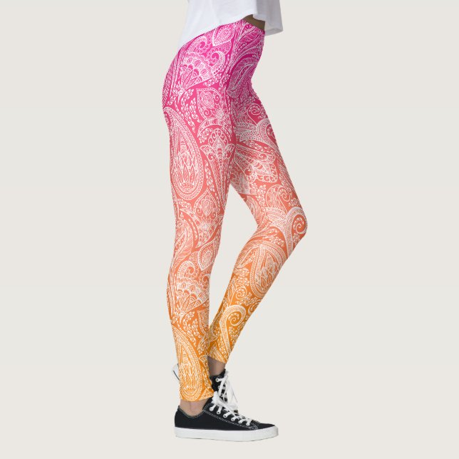 Leggings Rose à orange ombre avec cachemire blanc (Droite)