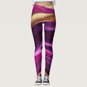 Leggings Rose Abstrait-violet moderne et or-