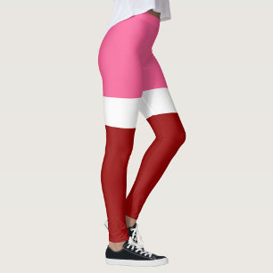 Leggings Rose Blanc Marron Rouge Bloc de Couleurs 