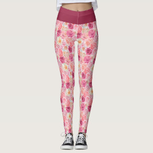 Leggings Rose Blanc Rosé Rose Magenta Floral Fleurs Féminin