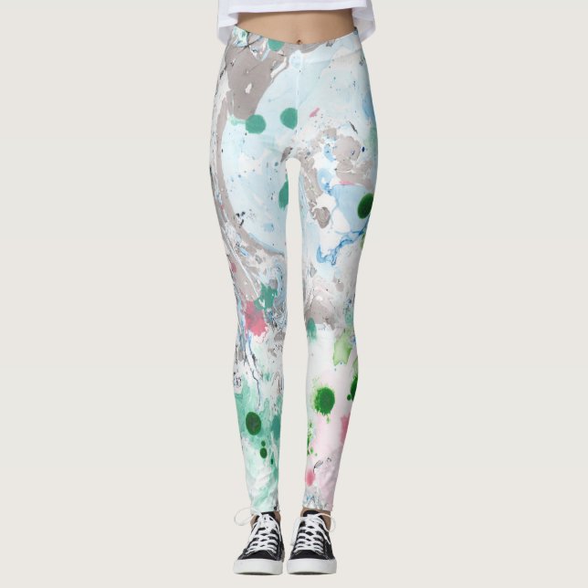 Leggings Rose Bleu Vert Blanc Moderne Art Abstrait élégant (Devant)