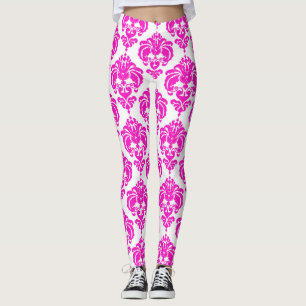 Leggings Rose Chaude Blanc Damas Chic Moderne Élégant Motif