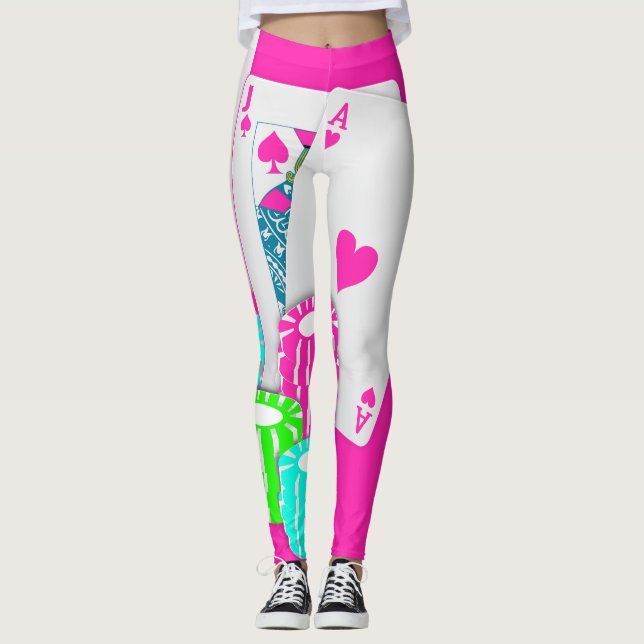Leggings Rose de tisonnier de nerf de boeuf de jeu de carte (Devant)