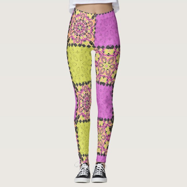 Leggings Rose et chaux, patchwork (Devant)