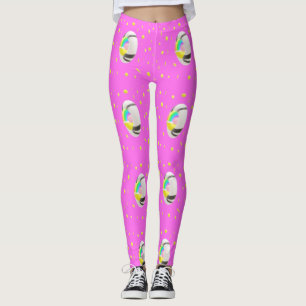 Leggings Rose et jaune avec globe moyen mignon