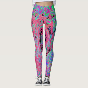 Leggings Rose et vert citron tourbillonnant abstrait rétro